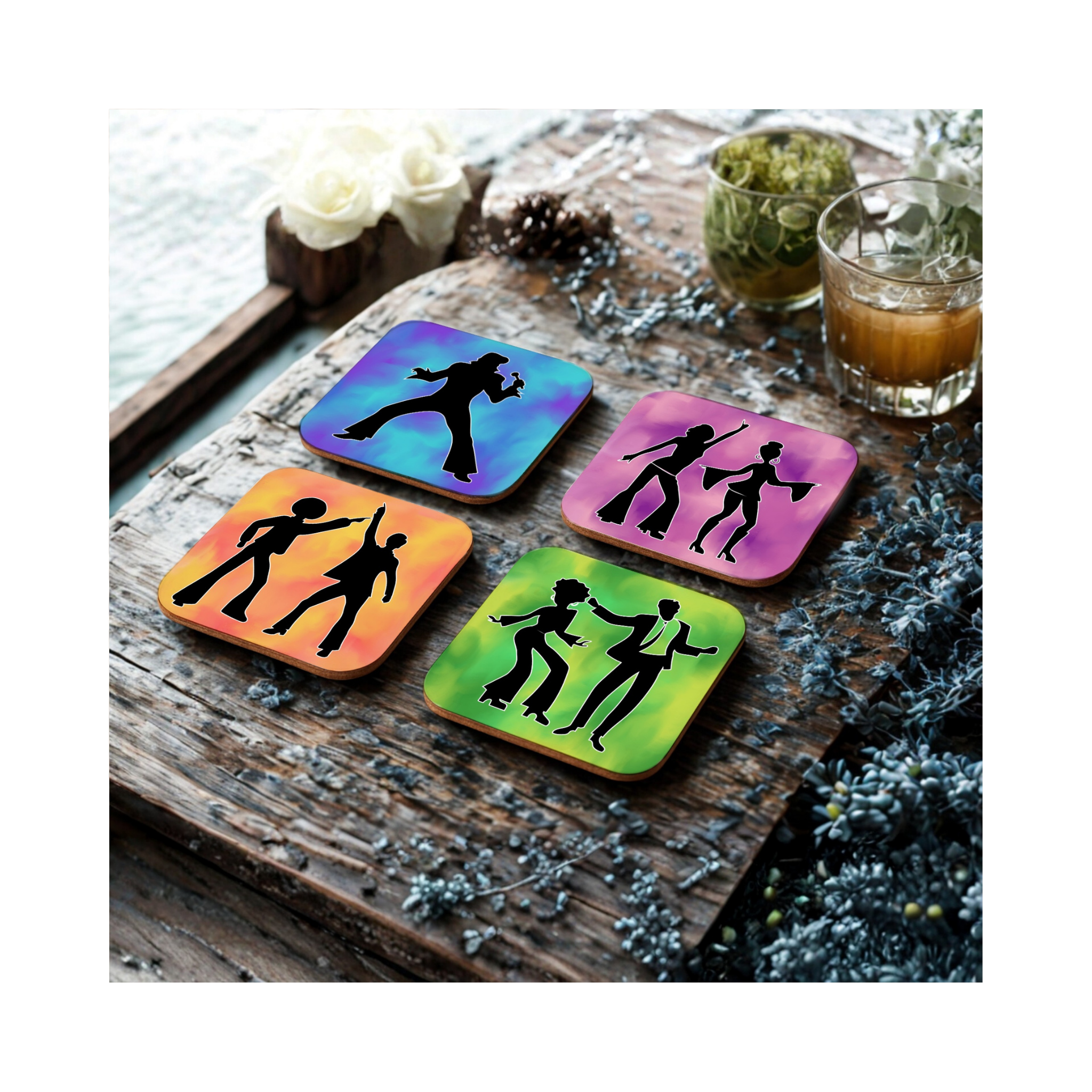 Funky Retro Coasters – 1970s Disco Silhouette Drink Coaster Pack