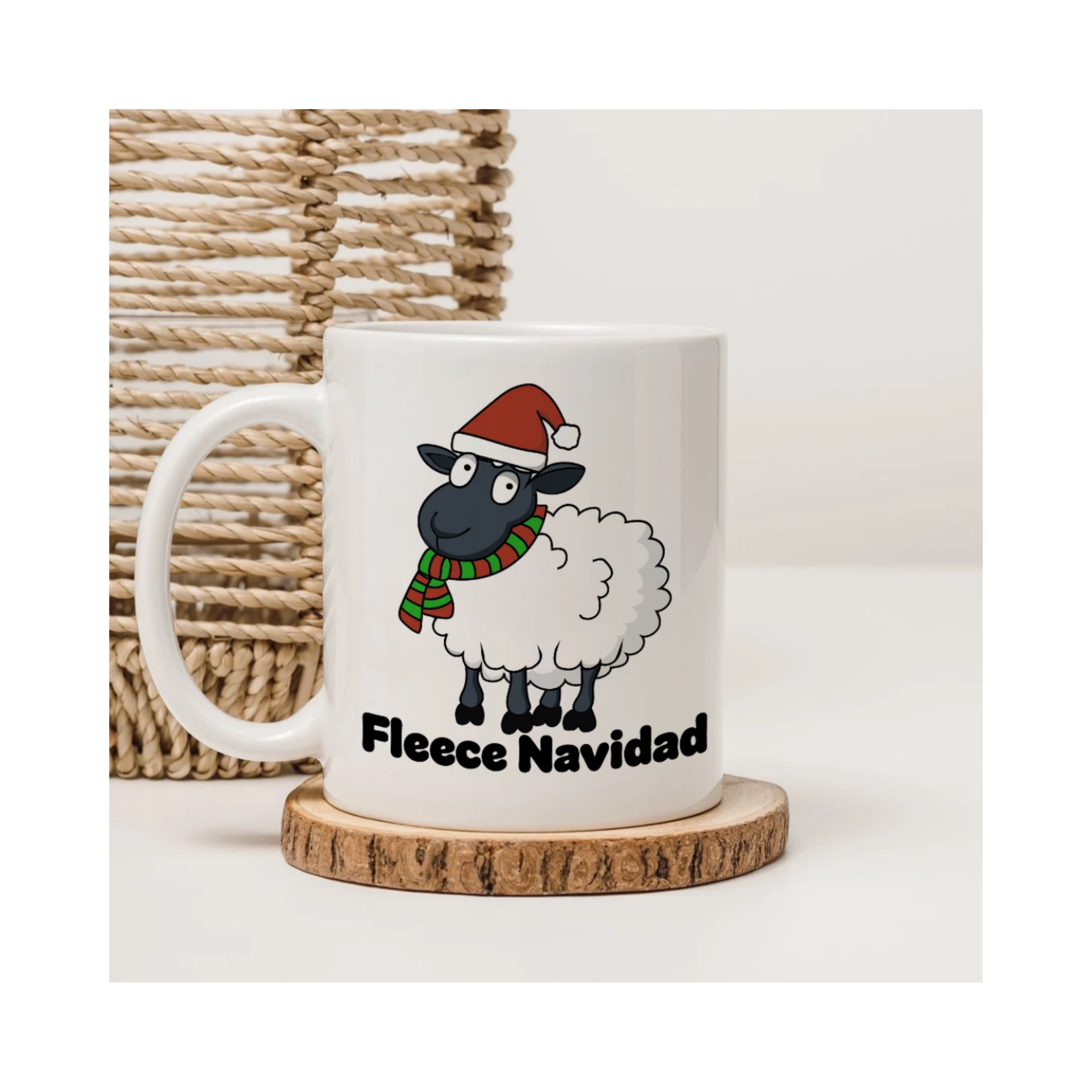 “Fleece Navidad” Sheep Mug – Cute & Funny Christmas Pun Cup