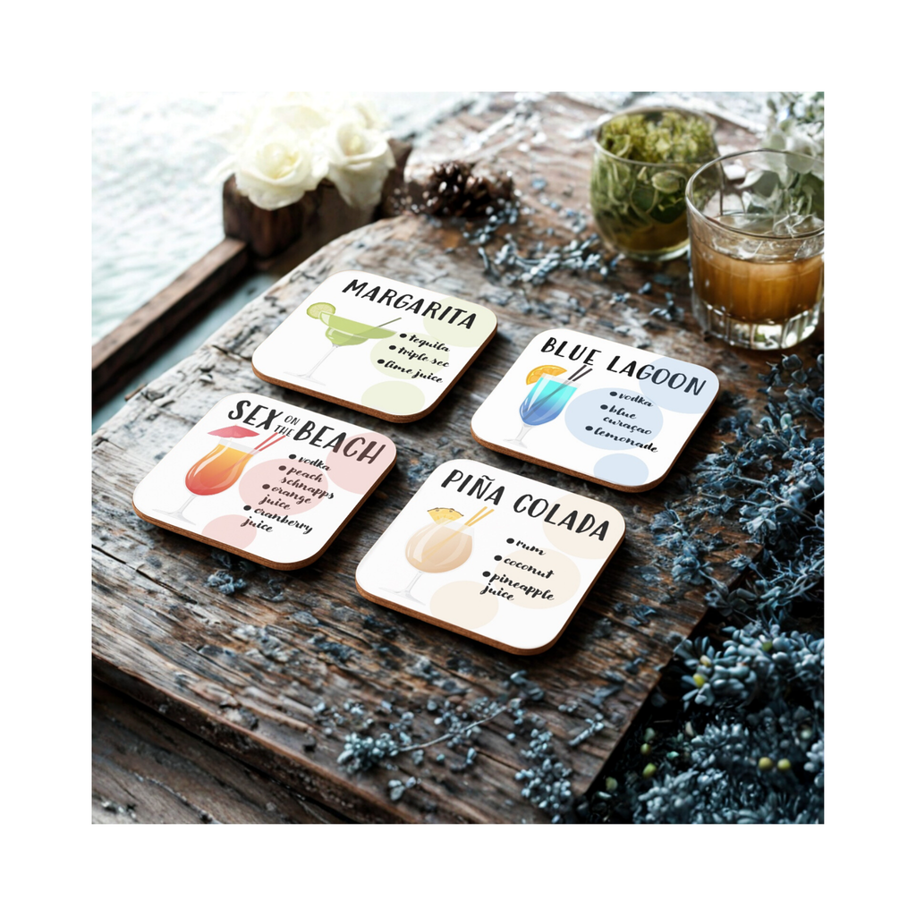 Cocktail Lovers Coaster Set (4) – Cocktail Drink Coasters Gift Set