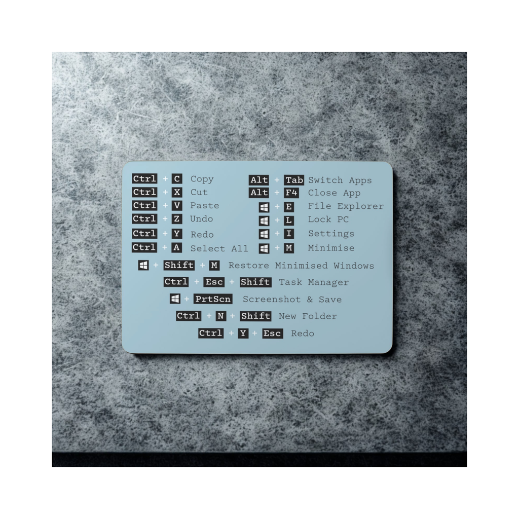 Microsoft Shortcut Mouse Mat – 20×28cm Neoprene Shortcut Guide
