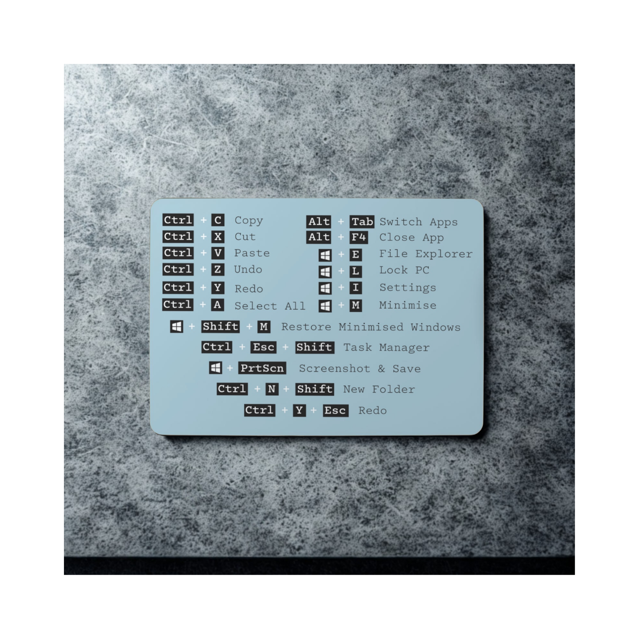 Microsoft Shortcut Mouse Mat – 20×28cm Neoprene Shortcut Guide