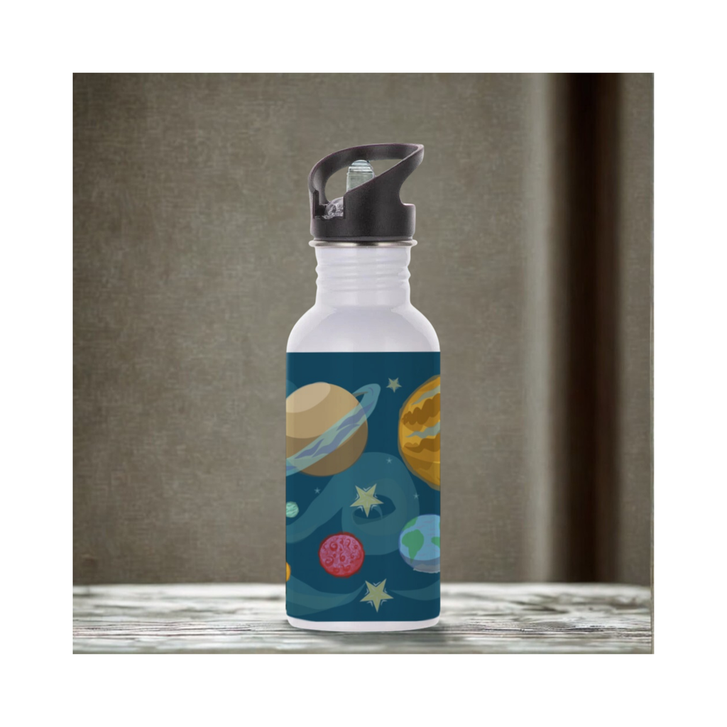 Planets Design Aluminium Water Bottle With Straw – 600ml